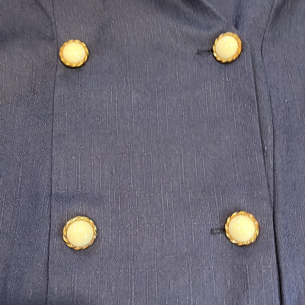 VINTAGE DAWN JOY DOUBLE BREASTED JACKET PLEATED SKIRT SET NAVY BLUE WHITE SIZE 8 - Picture 7 of 13